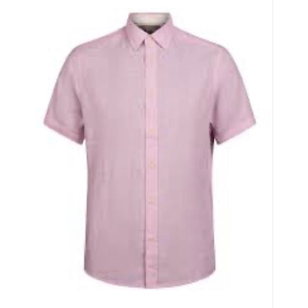 Report Collection Mens Linen Short Sleeve Button Down Shirt Pink M New Preppy